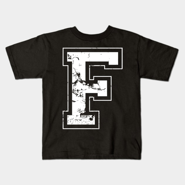 Initial Letter F White Jersey Sports Athletic Player Kids T-Shirt by porcodiseno